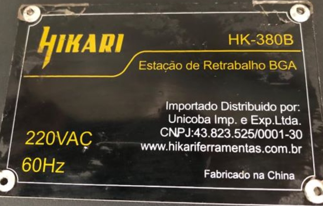 ESTAÇÃO DE RETRABALHO BGA HIKARI HK-380B 220V 60HZ POTÊNCIA 3250W 