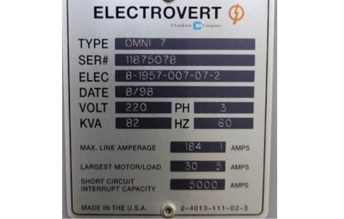 FORNO 7 ZONAS ELECTROVERT OMNI 7 1998 11875078 220V 60HZ 