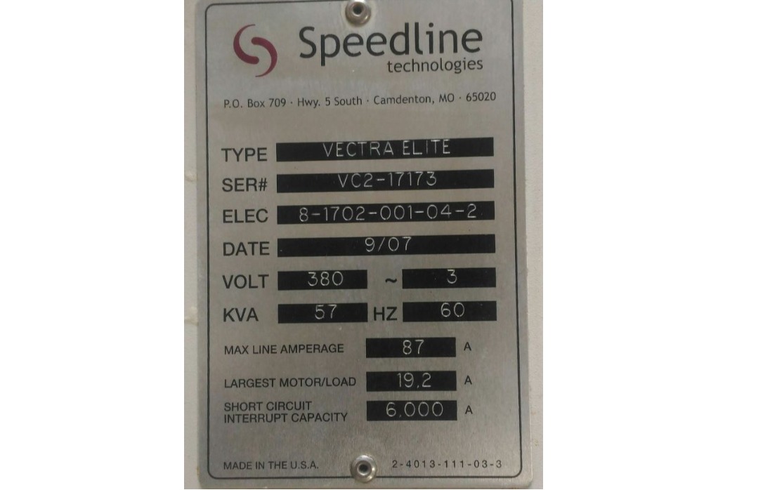 MÁQUINA DE SOLDA DUPLA ONDA LEAD FREE SPEEDLINE VECTRA ELITE 2007 VC2-17173 380V FINGER, E/D ABERTURA MÁX. CONVEYOR: 460MM 