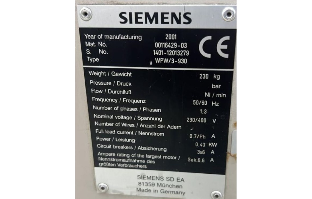 PICK AND PLACE CHIPSHOOTER SIEMENS SIPLACE HS50 2001 1401-12013279 230/400V 50/60HZ CPH 50.000 