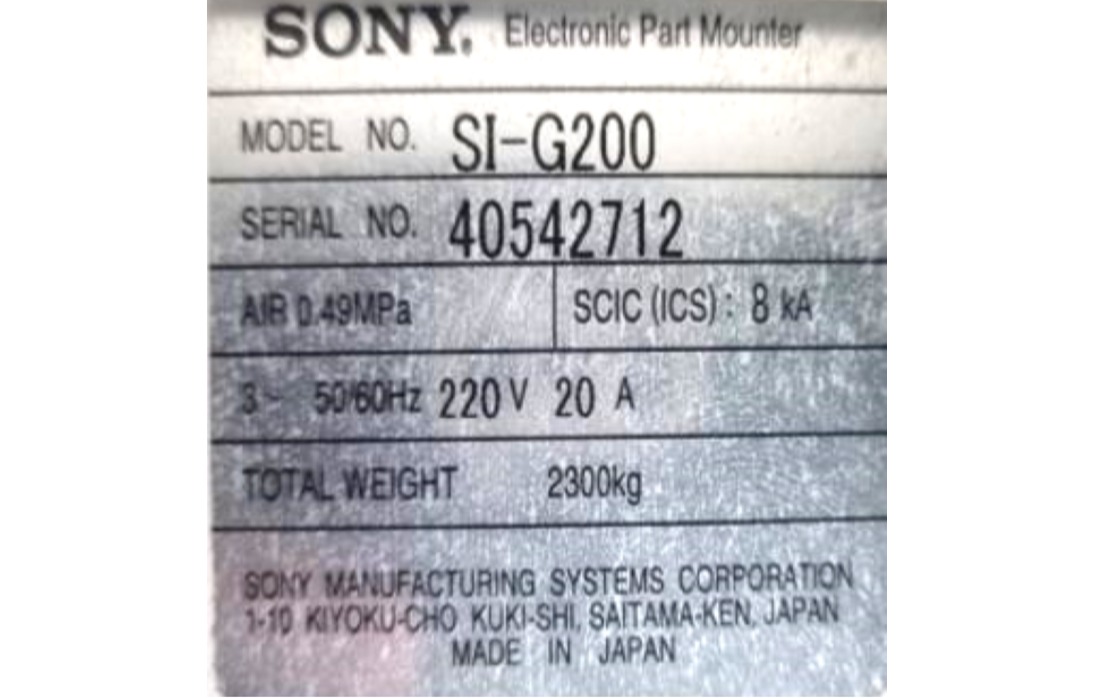 PICK AND PLACE CHIPSHOOTER SONY SI-G200 40542712 220V 50/60HZ CPH: 45.000 - ACOMPANHA FEEDERS 