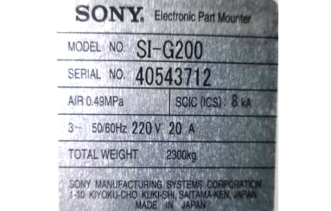 PICK AND PLACE CHIPSHOOTER SONY SI-G200 40543712 220V 50/60HZ CPH: 45.000 - ACOMPANHA FEEDERS 