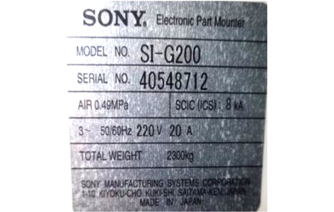 PICK AND PLACE CHIPSHOOTER SONY SI-G200 40548712 220V 50/60HZ CPH: 45.000 - ACOMPANHA FEEDERS 