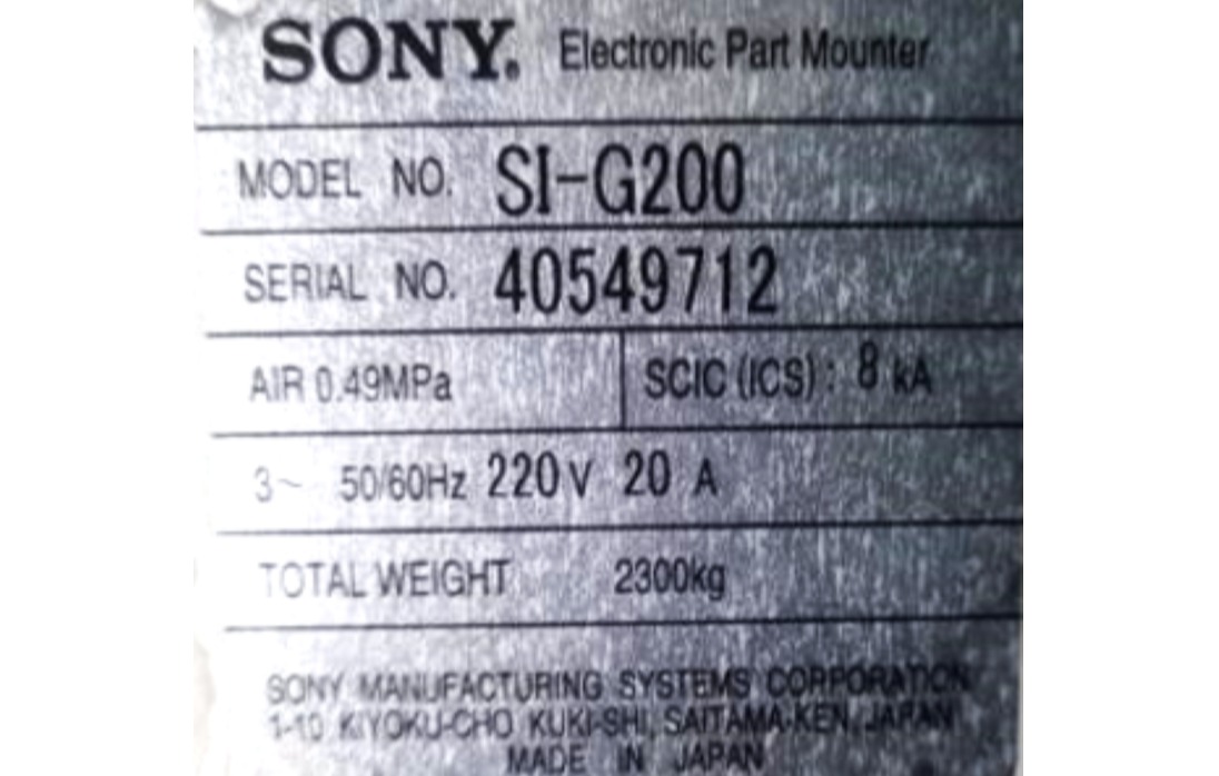 PICK AND PLACE CHIPSHOOTER SONY SI-G200 40549712 220V 50/60HZ CPH: 45.000 - ACOMPANHA FEEDERS 