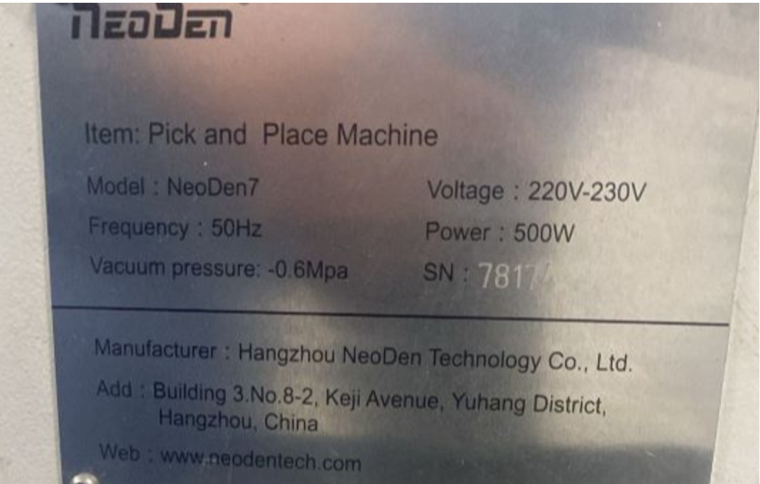 PICK AND PLACE FLEXIVEL NEODEN NEODEN 7 7817 220V/230V 50HZ - ACOMPANHA FEEDERS 