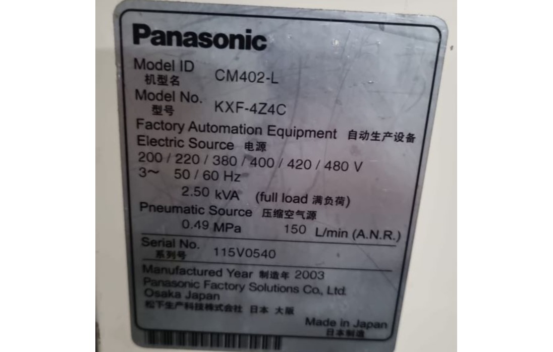 PICK AND PLACE FLEXIVEL PANASONIC CM402-L 2003 115V0540 200~480V 50/60HZ CPH: 60.000 