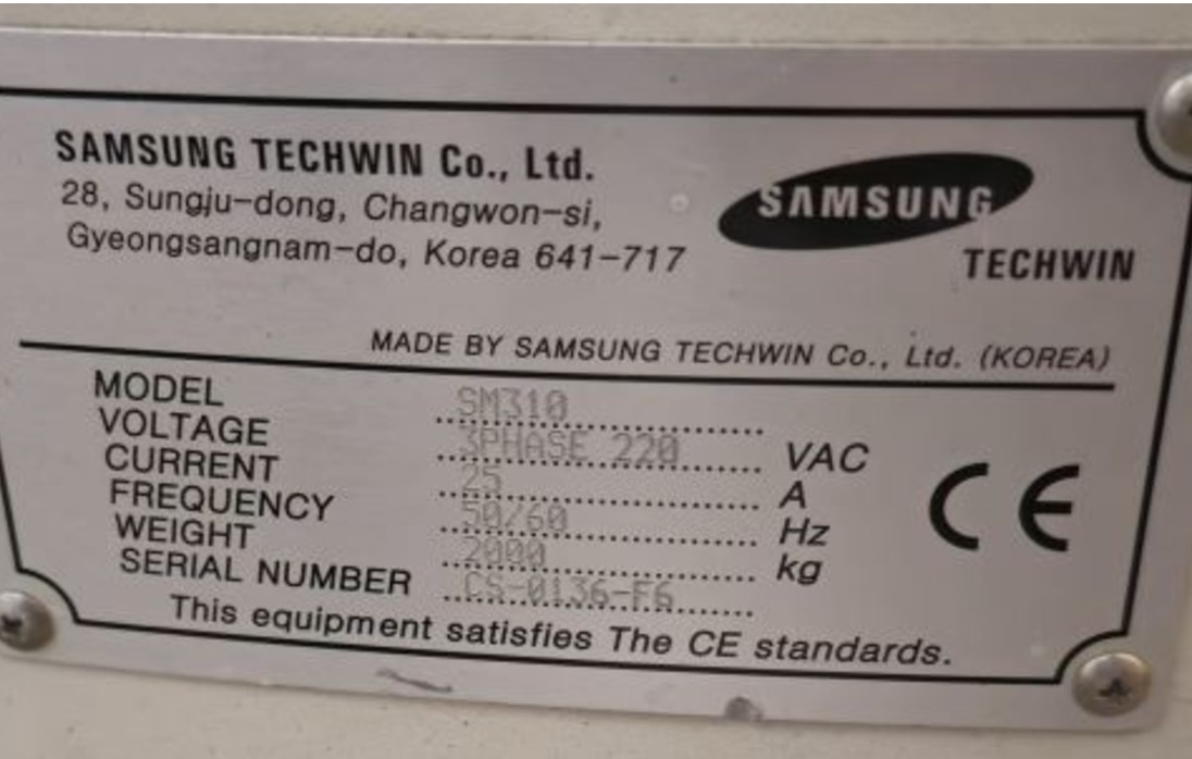 PICK AND PLACE FLEXIVEL SAMSUNG TECHWIN SM310 CS-0136-F6 3 PHASE 220V 