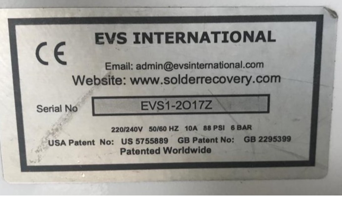 SEPARADORA DE BORRA DE SOLDA EVS INTERNATIONAL EVS1-2017Z 2017 220/240V 50/60HZ 