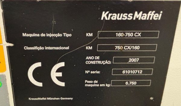 INJETORA HORIZONTAL HIDRÁULICA 160T KRAUSS MAFFEI 160-750 CX 2007 61010712 