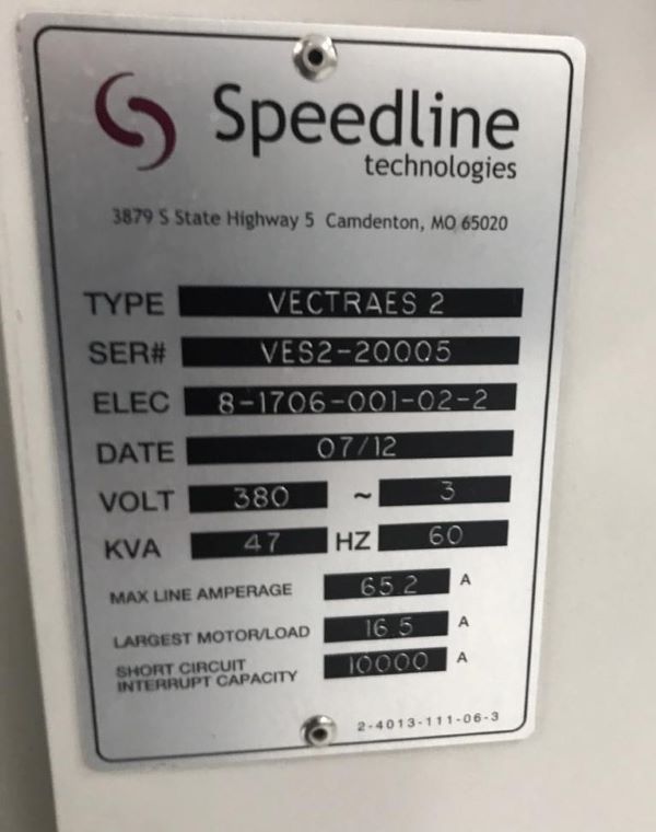 MÁQUINA DE SOLDA DUPLA ONDA DE CHUMBO / LEAD FREE SPEEDLINE VECTRAES 2 2012 VES2-20005 380V 60HZ 