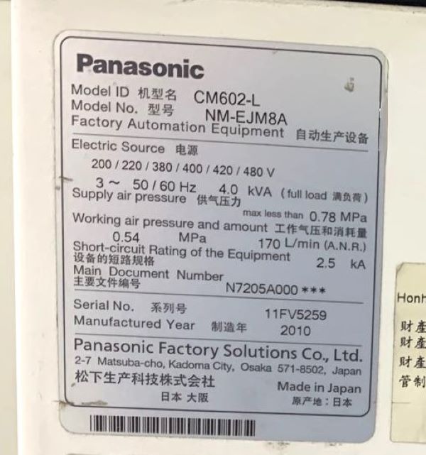 PICK AND PLACE FLEXIVEL PANASONIC CM602-L 2010 11FV5259 200~480V 50/60HZ - ACOMPANHA 100 FEEDERS DE 8MM 