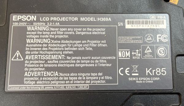 PROJETOR LCD EPSON H369A 100/240V 50/60HZ 