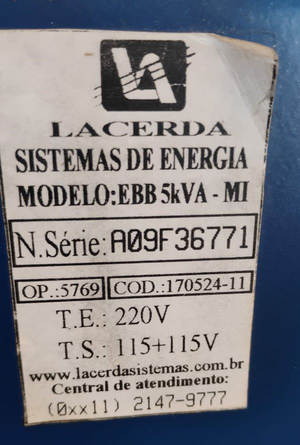 ESTABILIZADOR DE TENSÃO 5KVA LACERDA SISTEMAS EBB 5KVA - MI A09F36771 220V 