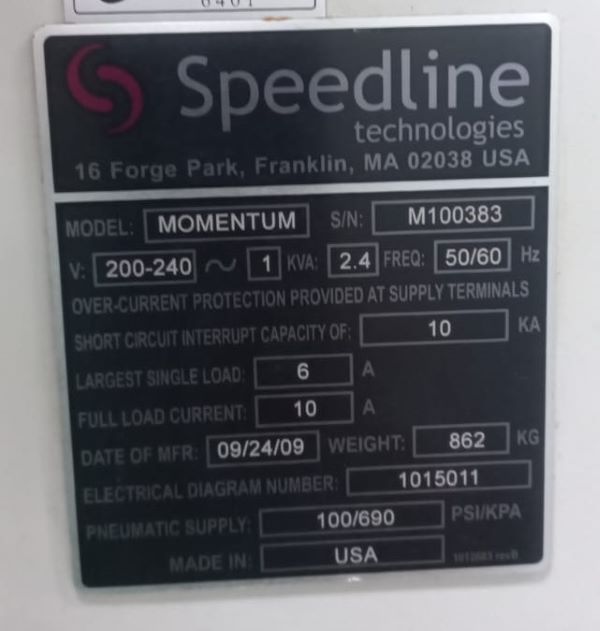 PRINTER AUTOMATICA SPEEDLINE MOMENTUM 2009 M100383 200/240V 50/60HZ 