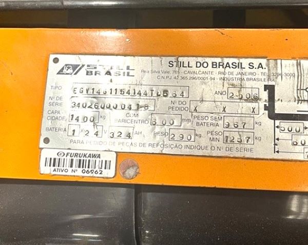 PALETEIRA ELETRICA STILL BRASIL EGV1461154144TL564 2006 34026000041-8 