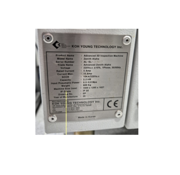 AOI 3D KOH YOUNG KY8030-2 ZENITH ALPHA HS 220VAC 50/60HZ 