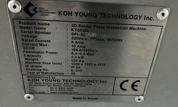 SPI 3D KOH YOUNG KY 8030L 2012 SPI8L430 220VAC 1 PHASE 50/60HZ 