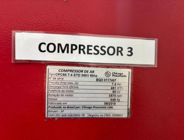 COMPRESSOR DE PARAFUSO CHICAGO PNEUMATIC CPC60 G 2019 BQD 0117487 380V 7.4BAR 60CV 60HZ 