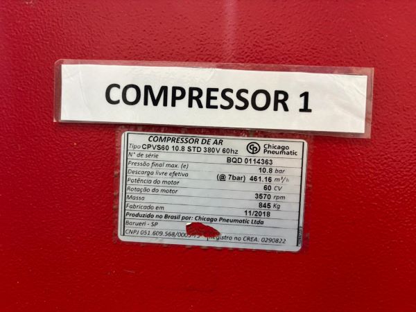 COMPRESSOR DE PARAFUSO CHICAGO PNEUMATIC CPVS60 2018 BQD 0114363 380V 10.8BAR 60CV 60HZ 
