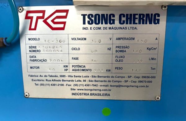 INJETORA HORIZONTAL HIDRÁULICA 300T TSONG CHERNG TC-300 2006 4306065300054 380V 