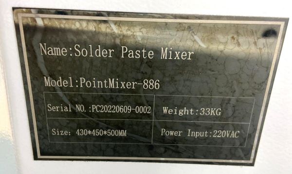 MISTURADOR DE PASTA DE SOLDA SOLDER PASTE MIXER POINT MIXER-886 PC20220609-0002 220VAC 