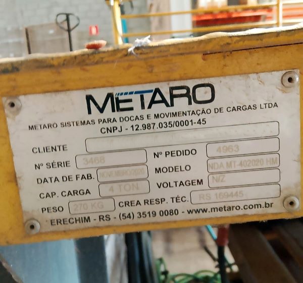 RAMPA NIVELADORA DE DOCA METARO NDA MT-402020 HM 2020 3469 4 TONELADAS 