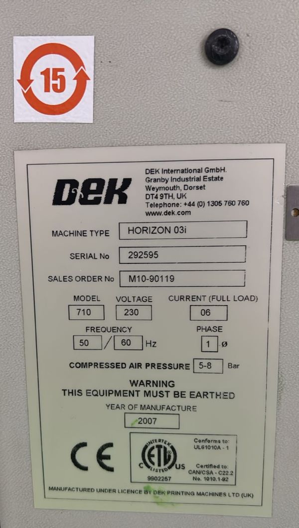 PRINTER AUTOMATICA DEK HORIZON 03I 2007 292595 230V 50/60HZ 