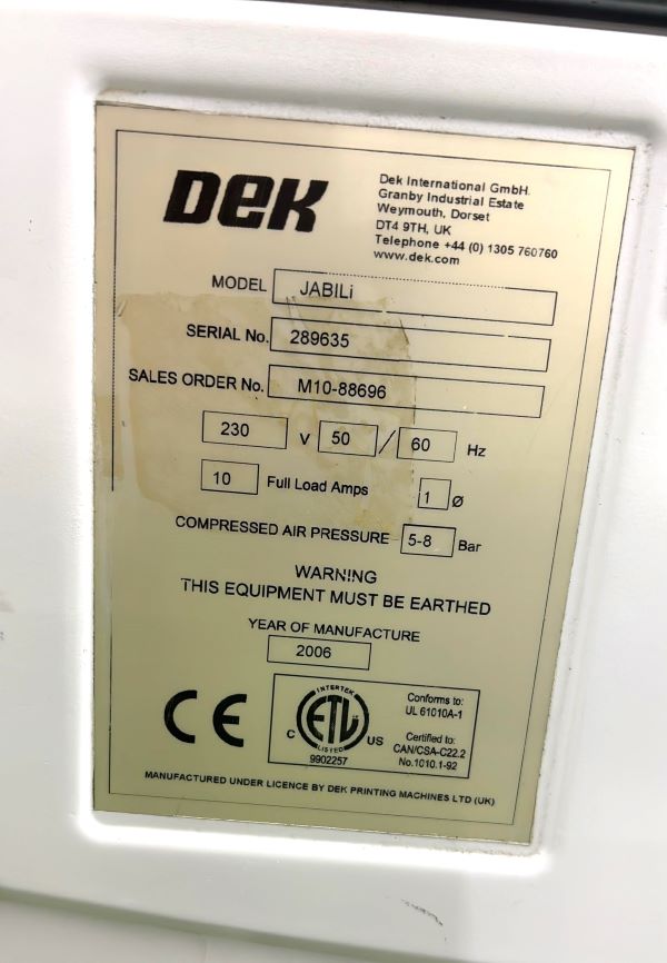 PRINTER AUTOMATICA DEK JABILI 2006 289635 230V 50/60HZ 