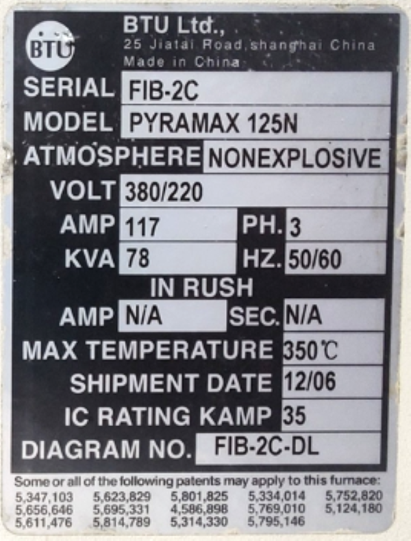 FORNO 10 ZONAS BTU PYRAMAX 125N 2006 FIB-2C 380/220V 50/60HZ 