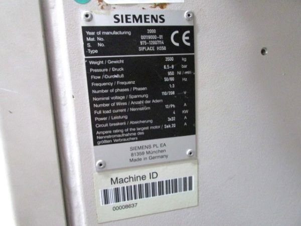PICK AND PLACE CHIPSHOOTER SIEMENS 2000 975-12007114 110/208V 50/60HZ 