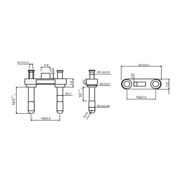 PINO BRASILEIRO 4.0MM DOIS PINOS COM ISOLAÇÃO IMPORTADO PINO XY-A-063-3 B OCO NOVO BRANCO COBRE PBT OCO (MÍNIMO 4.000PÇS) 